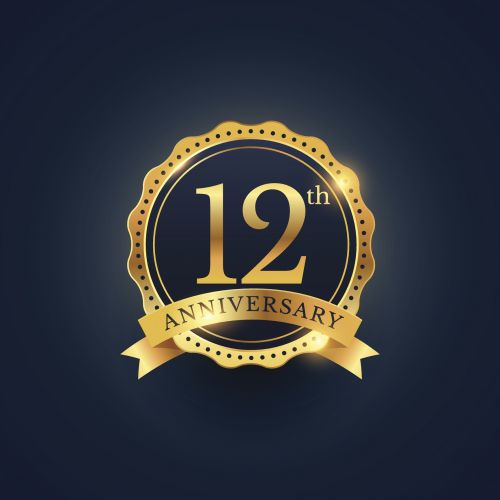 12th anniversary celebration badge label in golden color