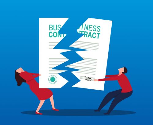 Man and wife tearing business contract